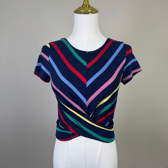 Timing Rainbow Stripe Short Sleeve Tee Top US Women's M New - Picture 1 of 5